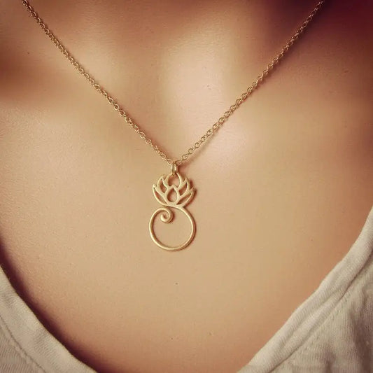 Stainless Steel Gold Lotus Pendant Necklace