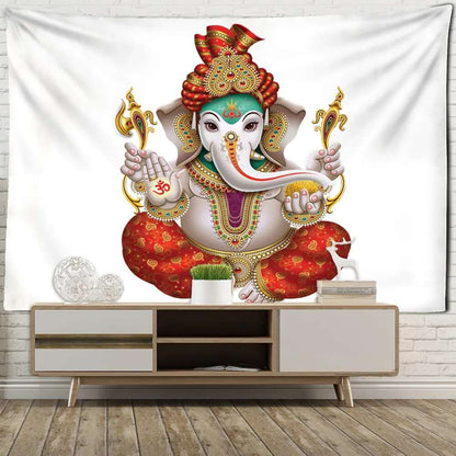 Indian Elephant Mandala Wall Tapestry - Hinduism Spiritual Decor