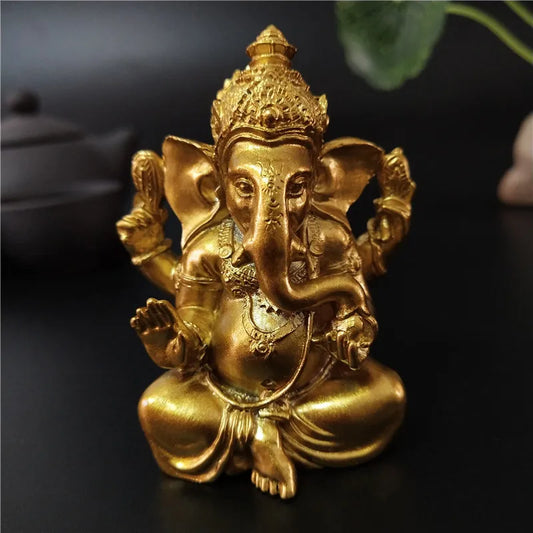 Indian Gold Elephant God Ganesha Buddha Statue