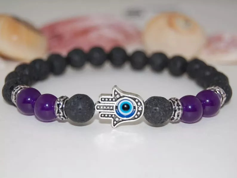 Hamsa Lava Bracelet with Evil Eye Protection