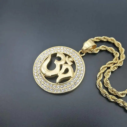 Classic Hinduism Gilded Om Symbol Rune Amulet Pendant Necklace