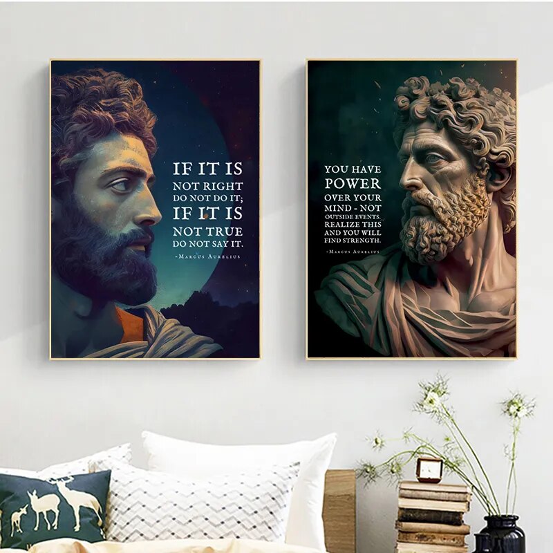 Marcus Aurelius Cartoon Inspirational Quote Canvas Prints - Wall Art