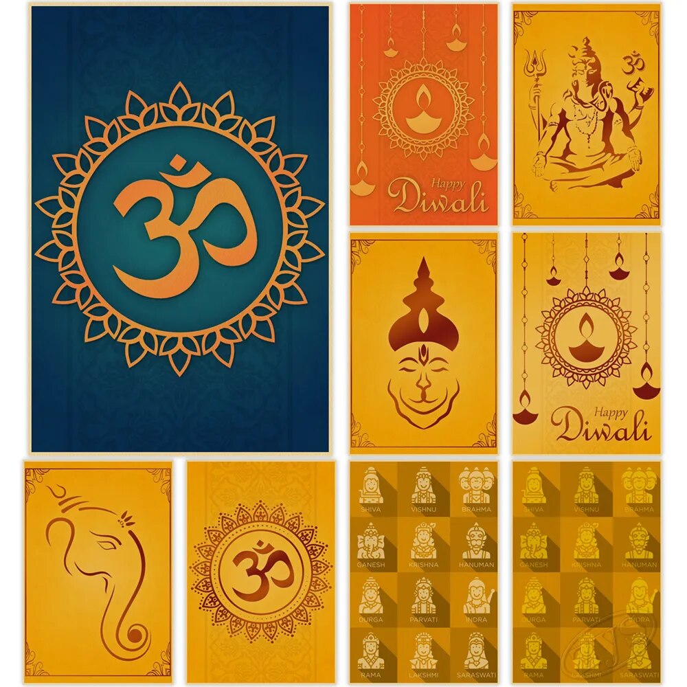 Minimalist Hinduism Poster on Vintage Kraft Paper