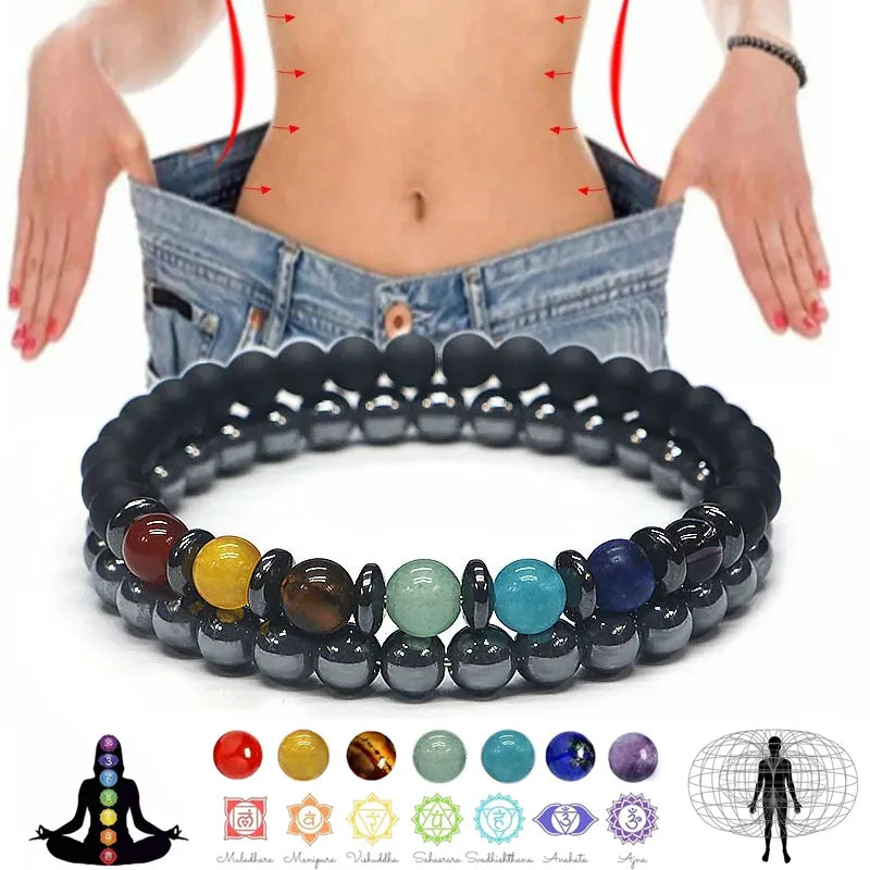 Yoga 7 Chakra Bracelet with Hematite - Front View