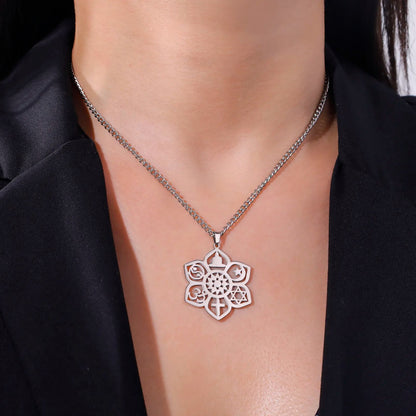 Stainless Steel Lotus Flower Pendant Necklace - Spiritual Jewelry for Yoga Enthusiasts