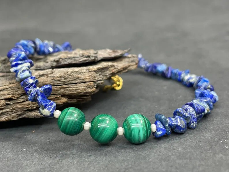 Lapis Lazuli Malachite Beaded Bracelet