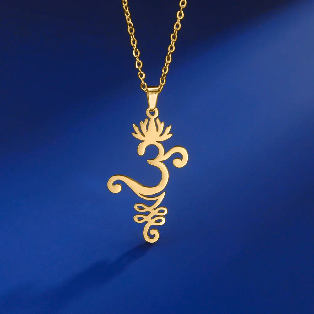 OM Sanskrit Symbol Lotus Necklace