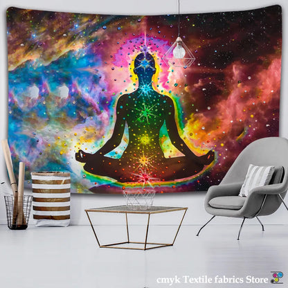 Indian Buddha Statue Meditation 7 Chakra Tapestry - Mandala Tapestries Wall Hanging